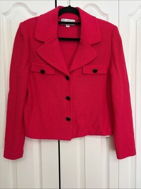 St. John Collection Marie Gray Vibrant Pink Bouclé Blazer 12